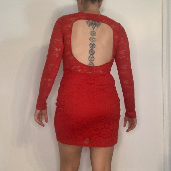 Red Lace Mini Dress - Picture 3 of 5